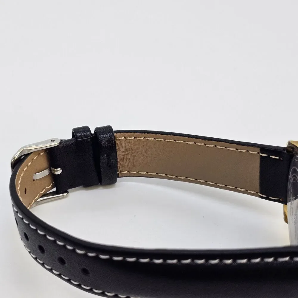 VTG Timex Men's‎ Watch 37MM White Dial New Black Leather Bands New Battery